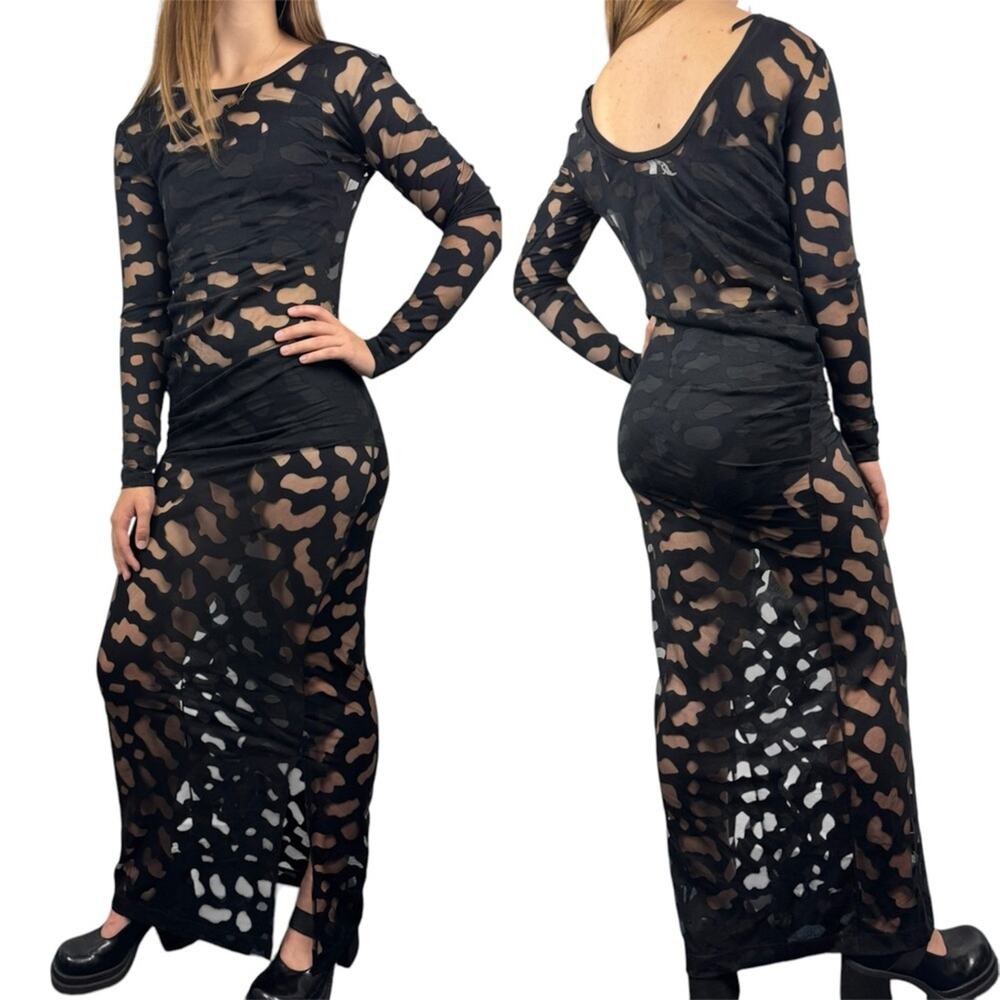 NWT & Other Stories Camo Burnout Ruched‎ Long Sleeve Dress & Swim Cover Black 6